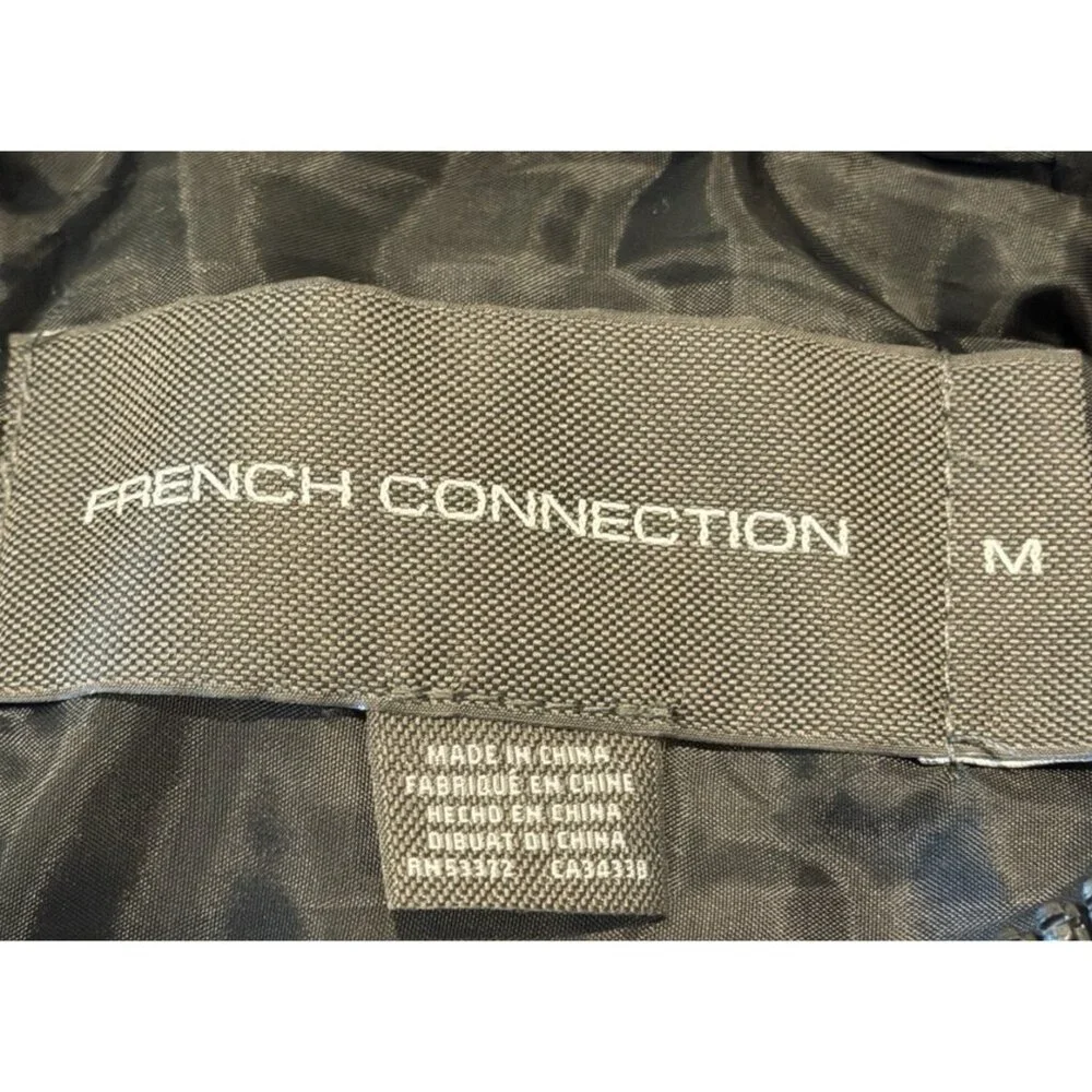 French Connection Women's Black Hooded Winter Puffer Zip Front Vest Size Medium